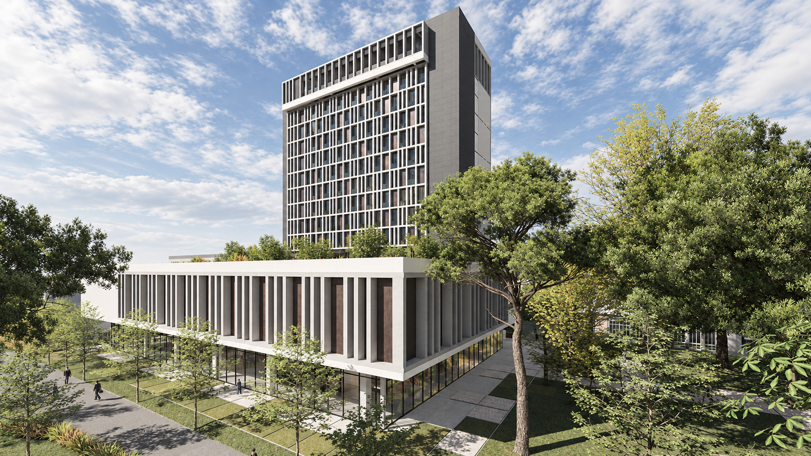 MOSB Fortyfive Business Hotel ve SPA ek otel projesi, kule ve peyzajın genel görünümü